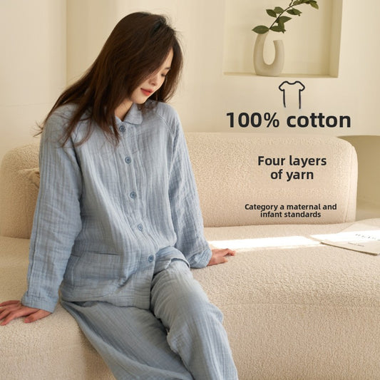 60S Cotton Four-Layer Yarn Home Clothes Class A Maternal and Infant Grade Japanese Autumn and Winter Couples Cotton Pajamas Casual suit
