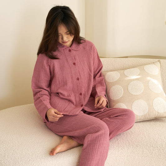 60S Cotton Four-Layer Yarn Home Clothes Class A Maternal and Infant Grade Japanese Autumn and Winter Couples Cotton Pajamas Casual suit